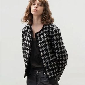 Ava molli collarless tweed jacket (black and grey)